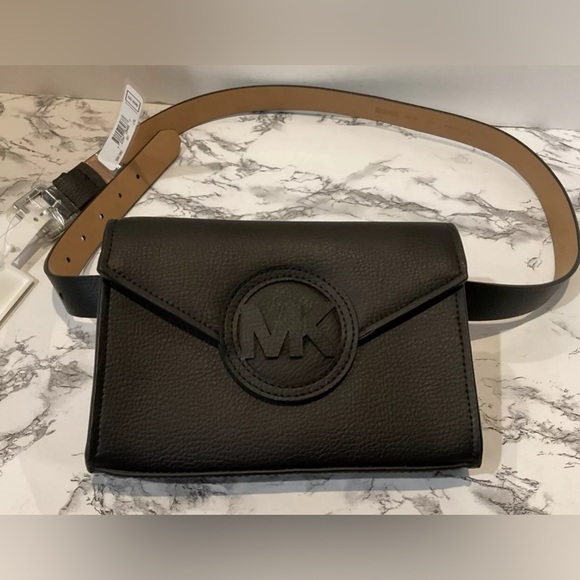 Michael Kors Leather Logo Fanny Pack Belt Bag Black Sz L/XL NEW